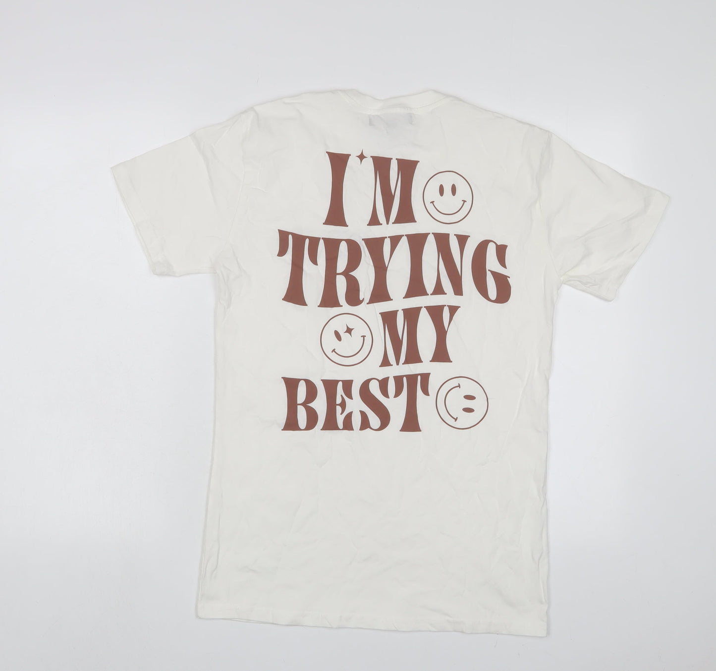 Mindset Womens Beige Cotton Basic T-Shirt Size S Crew Neck