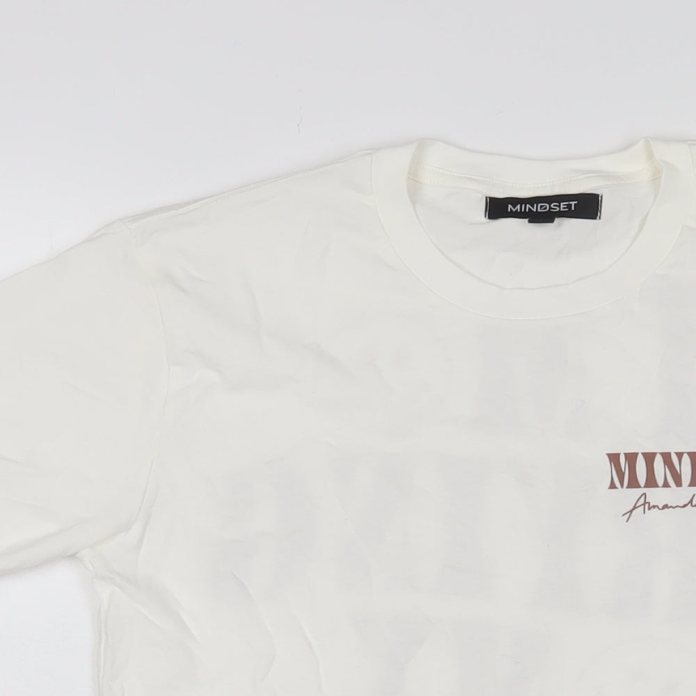 Mindset Womens Beige Cotton Basic T-Shirt Size S Crew Neck