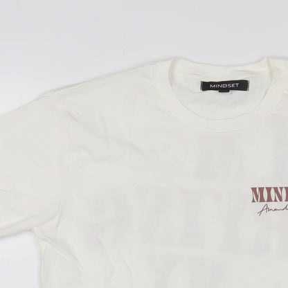 Mindset Womens Beige Cotton Basic T-Shirt Size S Crew Neck
