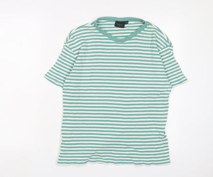 Percival Womens Green Striped Cotton Basic T-Shirt Size M Crew Neck