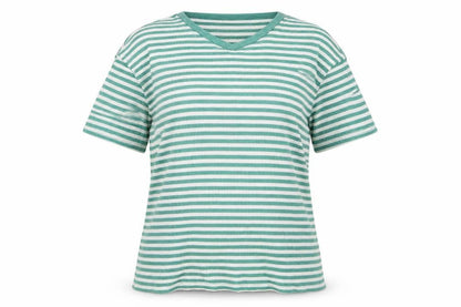 Percival Womens Green Striped Cotton Basic T-Shirt Size M Crew Neck