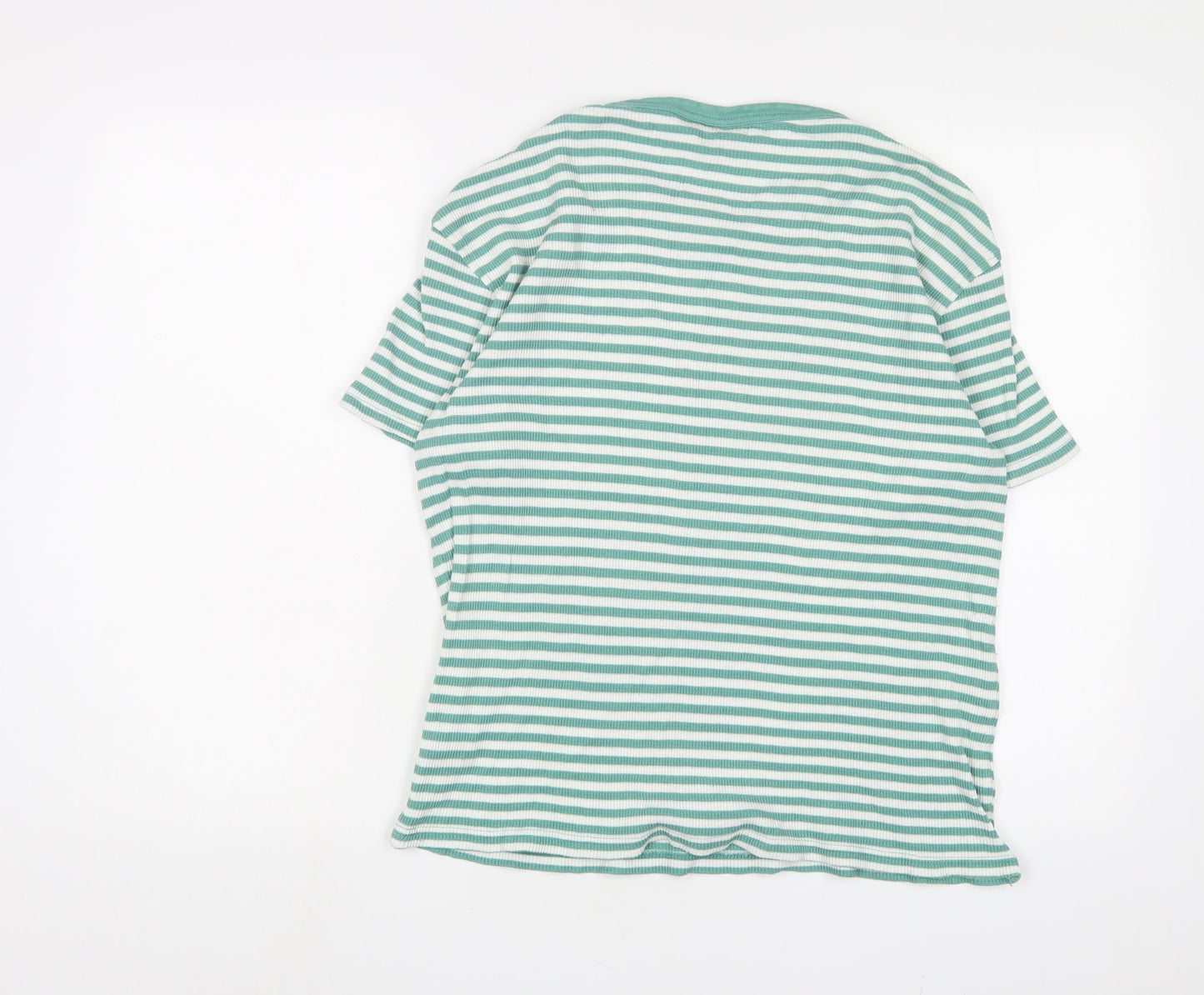 Percival Womens Green Striped Cotton Basic T-Shirt Size M Crew Neck