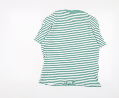 Percival Womens Green Striped Cotton Basic T-Shirt Size M Crew Neck