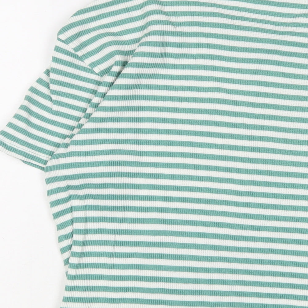 Percival Womens Green Striped Cotton Basic T-Shirt Size M Crew Neck