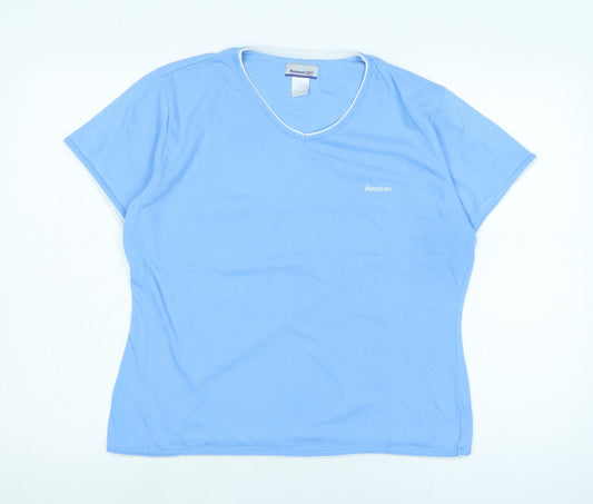 Reebok Womens Blue Polyester Basic T-Shirt Size XL V-Neck - Logo