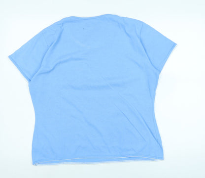 Reebok Womens Blue Polyester Basic T-Shirt Size XL V-Neck - Logo