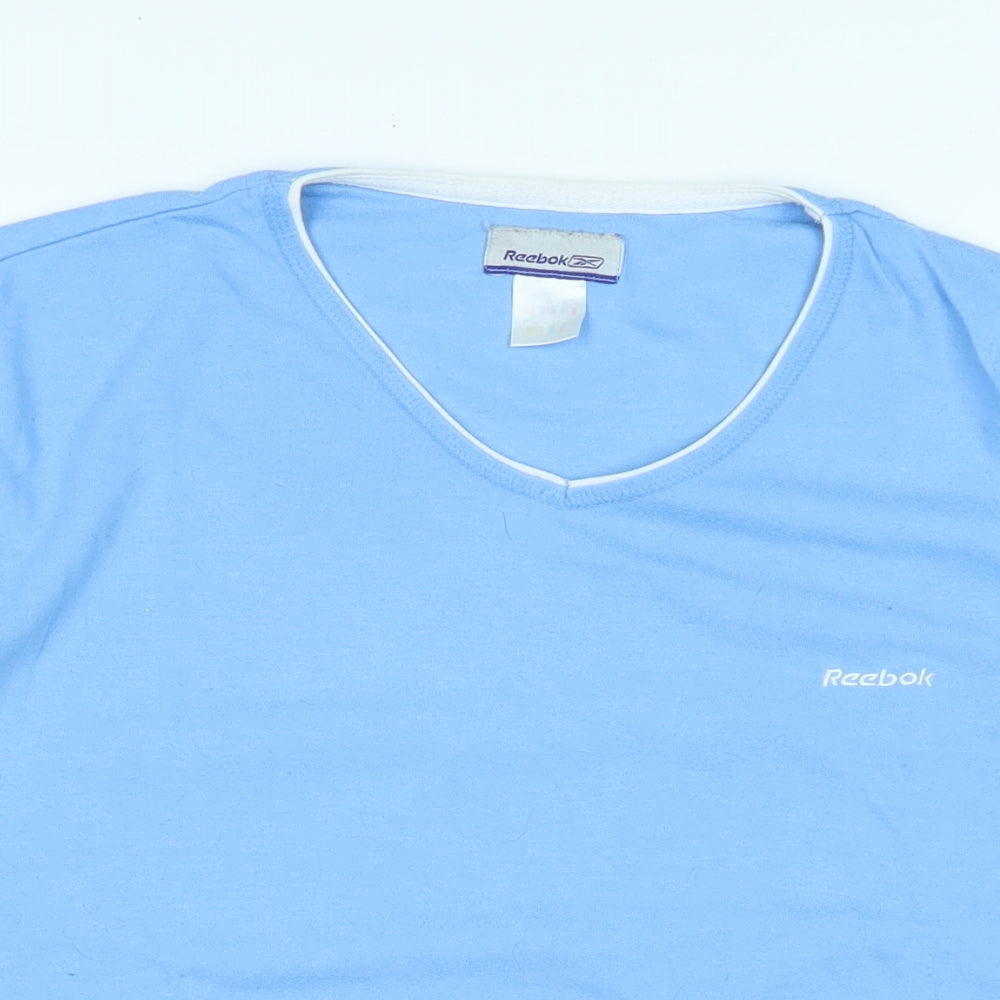 Reebok Womens Blue Polyester Basic T-Shirt Size XL V-Neck - Logo