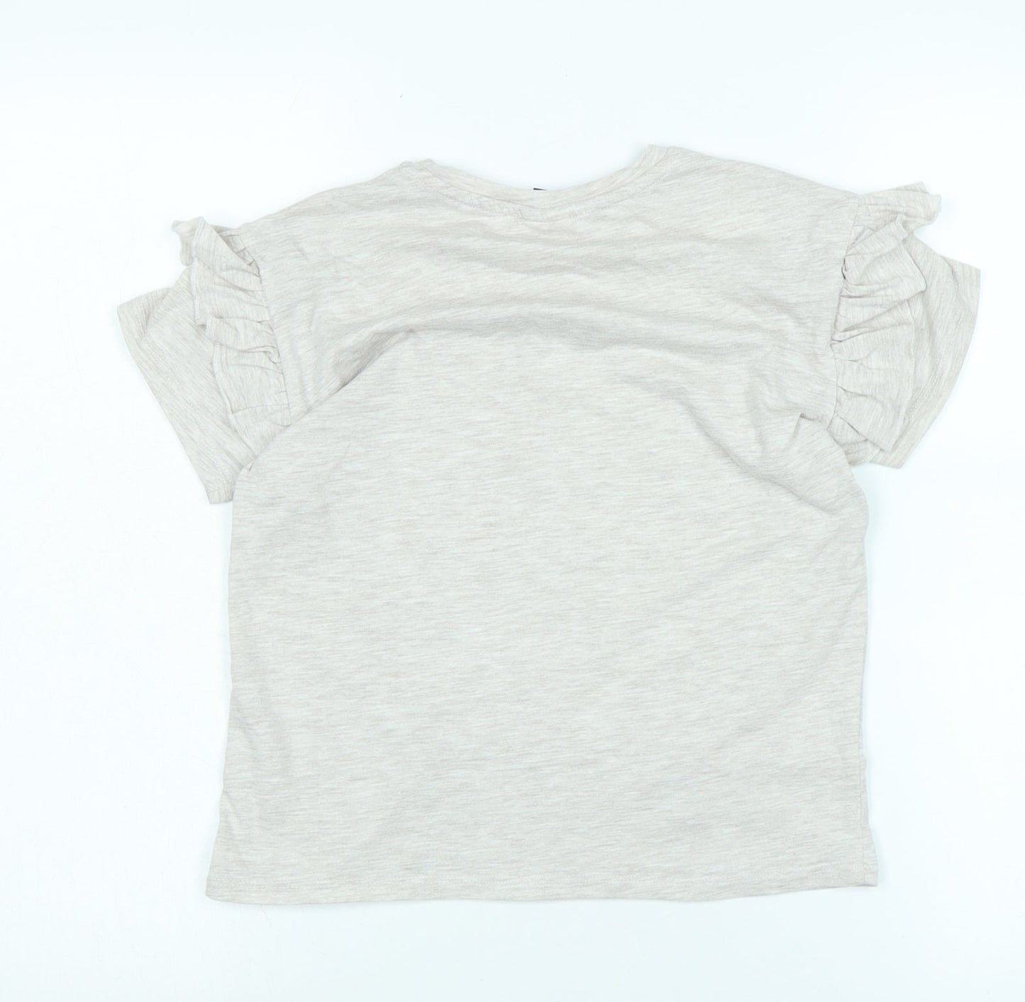 Disney Girls Grey Cotton Basic T-Shirt Size 10-11 Years Crew Neck - Logo -Love - Micky and Friends- Sequins .