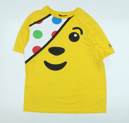 Pudsy Womens Yellow Cotton Basic T-Shirt Size XL Crew Neck - Logo -BBC Children in need