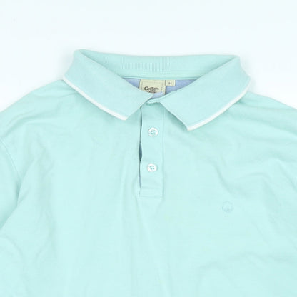 Cotton Traders Mens Green Cotton Polo Size M Collared - Logo