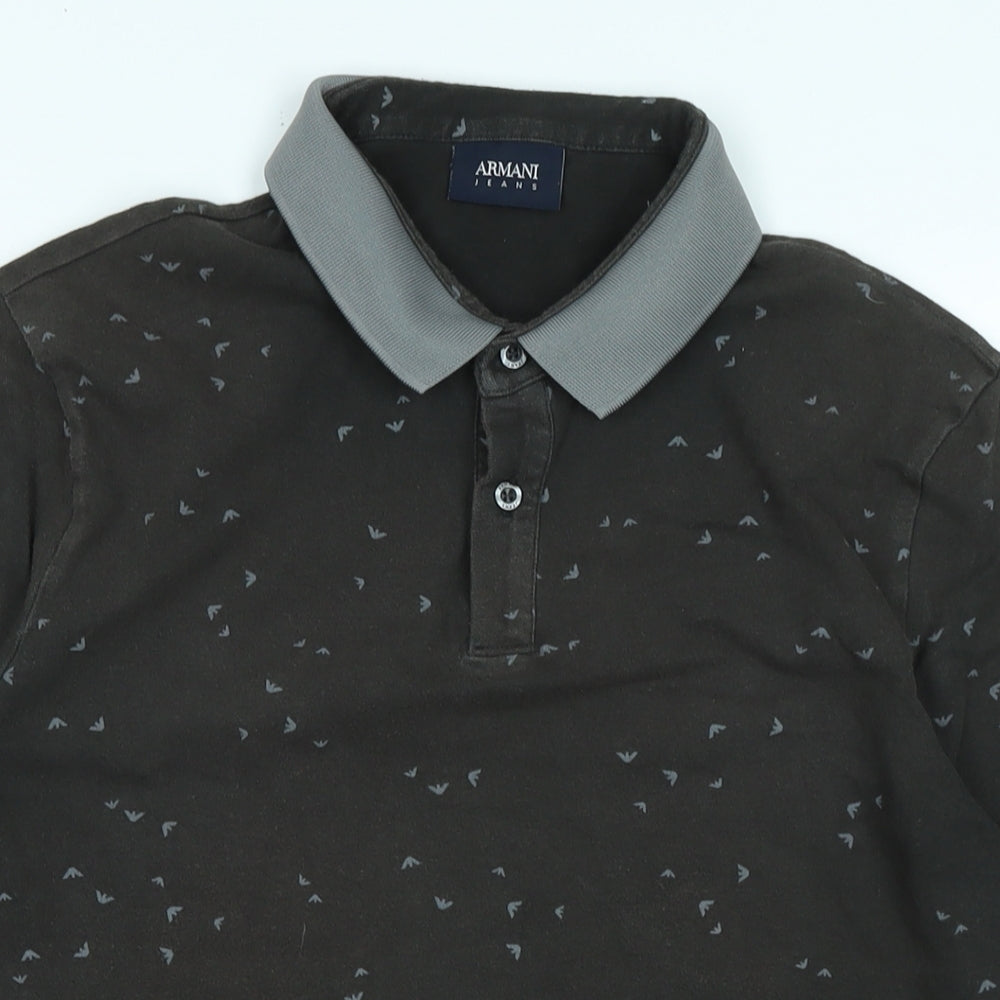 ARMANI Mens Grey Cotton Polo Size XL Collared - Logo