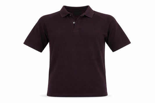 Front view of ACW85 men’s purple cotton polo, size M, collared pullover