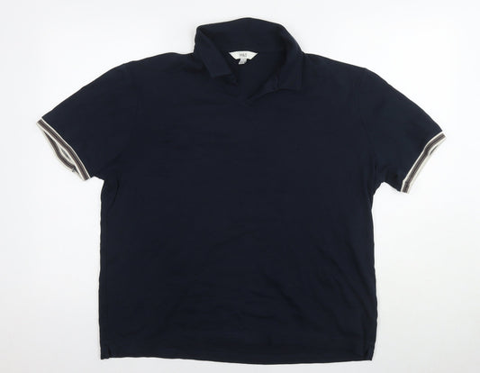 Marks and Spencer Mens Blue Cotton Polo Size L Collared Pullover