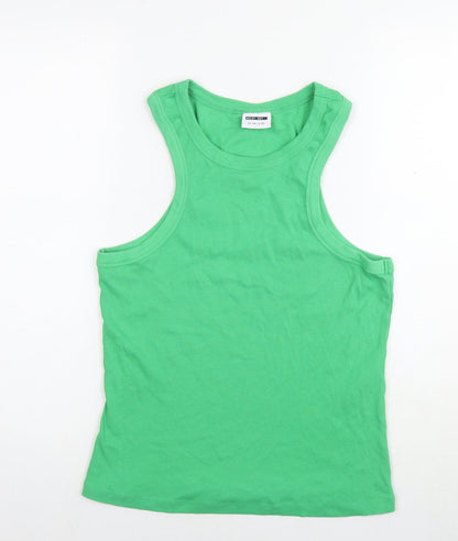 Noisy may Womens Green Cotton Basic Tank Size 2XL Round Neck - Ribbed