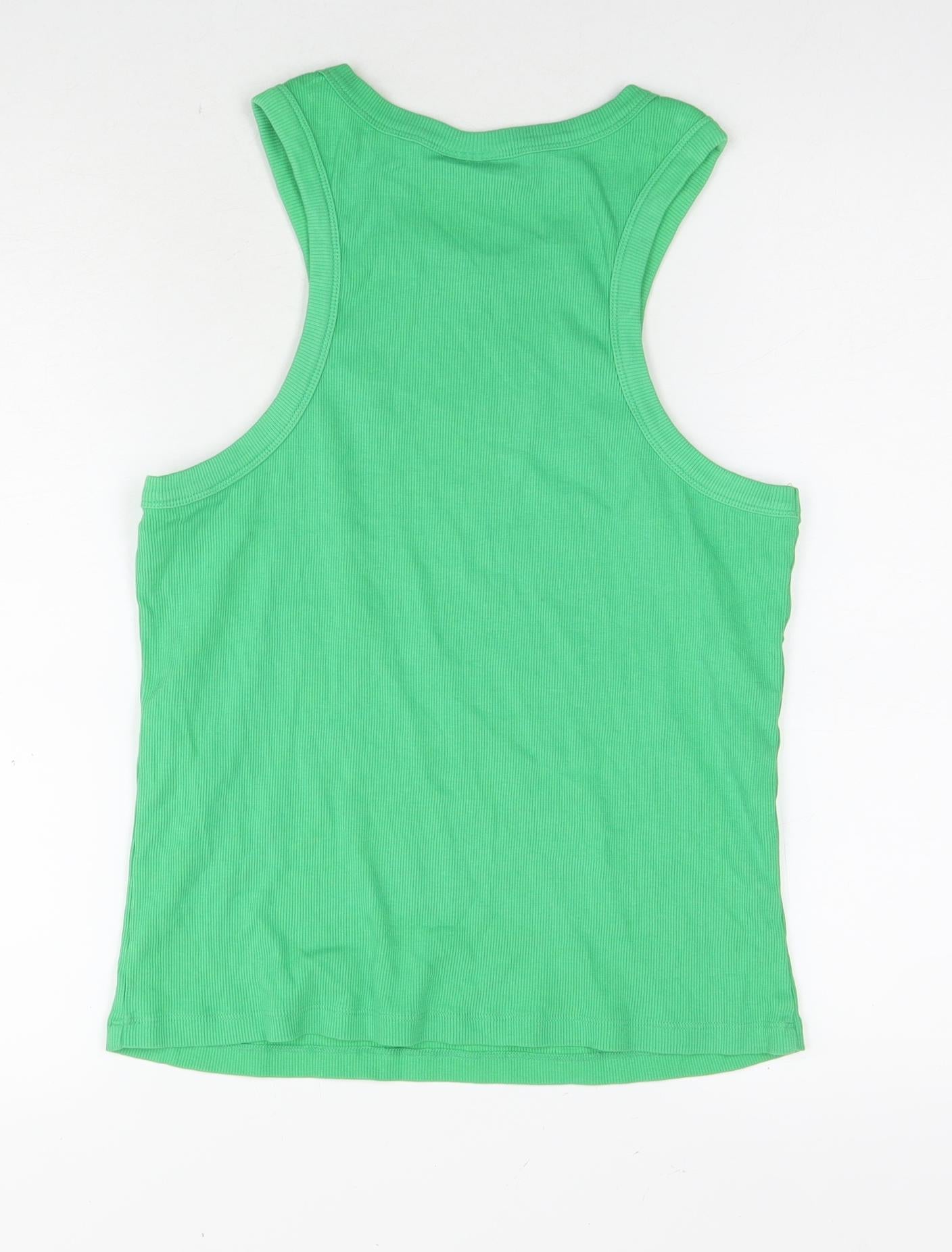 Noisy may Womens Green Cotton Basic Tank Size 2XL Round Neck - Ribbed
