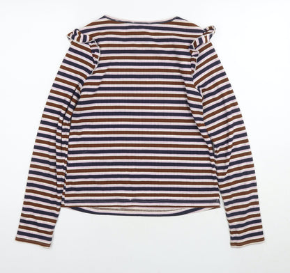 New Look Womens Multicoloured Striped Polyester Jersey T-Shirt Size 12 Round Neck