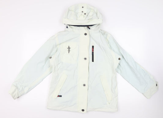 Additional front view of Crew Clothing Ivory Varsity Jacket Jacket, size 10, Zip - Outdoors Hooded Weathergear Technical