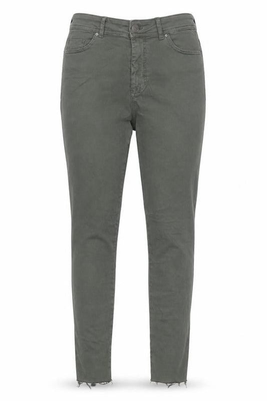 Front view of Only women’s green cotton skinny jeans, size M, 29-inch leg regular zip - raw hem