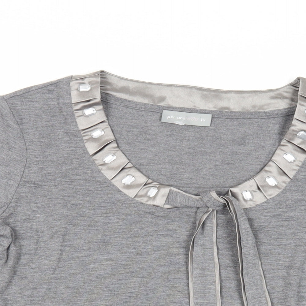 Womens UK Size 10 Per Una Grey Basic T-Shirt