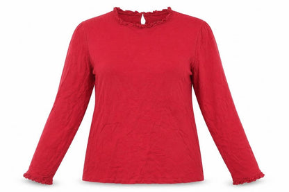 M&Co Womens Red Cotton Basic T-Shirt Size 20 Mock Neck - Ruffle Detail