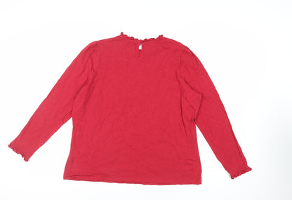 M&Co Womens Red Cotton Basic T-Shirt Size 20 Mock Neck - Ruffle Detail