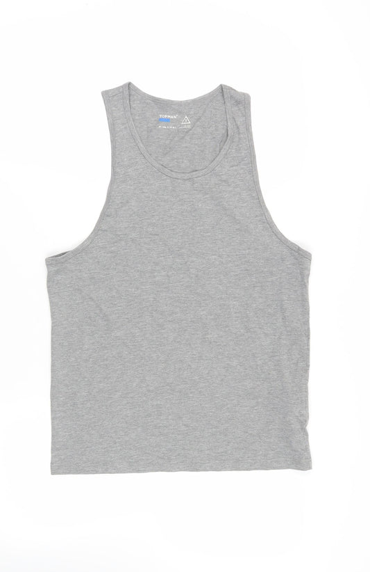 Topman Mens Grey Cotton T-Shirt Size S Round Neck