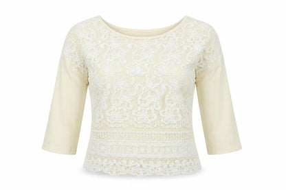 Next Womens Ivory Cotton Basic Blouse Size 6 Boat Neck - Lace Front Detail
