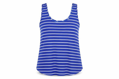 Forever 21 Womens Blue Striped Polyester Basic Tank Size M Scoop Neck
