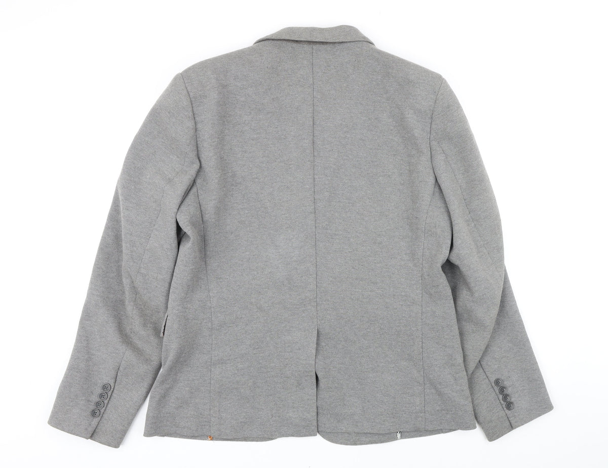 Back view of Without Prejudice women’s grey herringbone jacket blazer, size UK 14, buckle