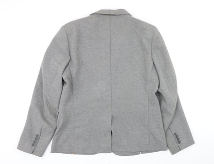 Back view of Without Prejudice women’s grey herringbone jacket blazer, size UK 14, buckle