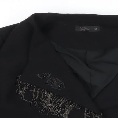 Label Lab Womens Black Jacket Blazer Size 12 Hook & Loop