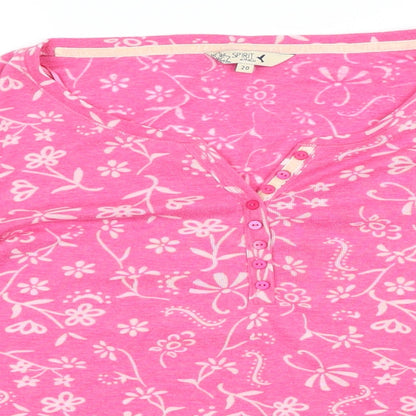 M&Co Womens Pink Floral Polyester Blend Basic T-Shirt Size 20 Sweetheart