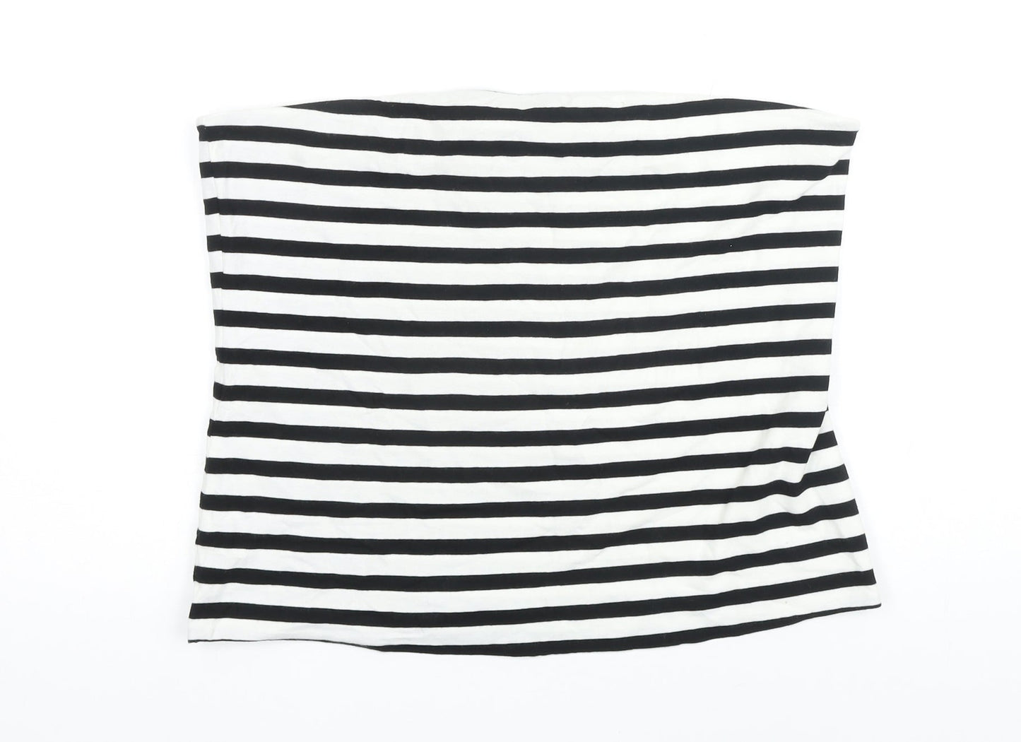 M&S Womens Black Striped Cotton Basic T-Shirt Size L Off the Shoulder