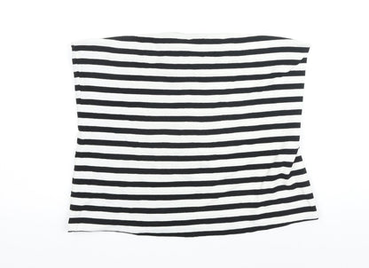 M&S Womens Black Striped Cotton Basic T-Shirt Size L Off the Shoulder