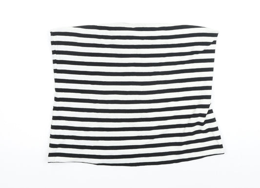 M&S Womens Black Striped Cotton Basic T-Shirt Size L Off the Shoulder