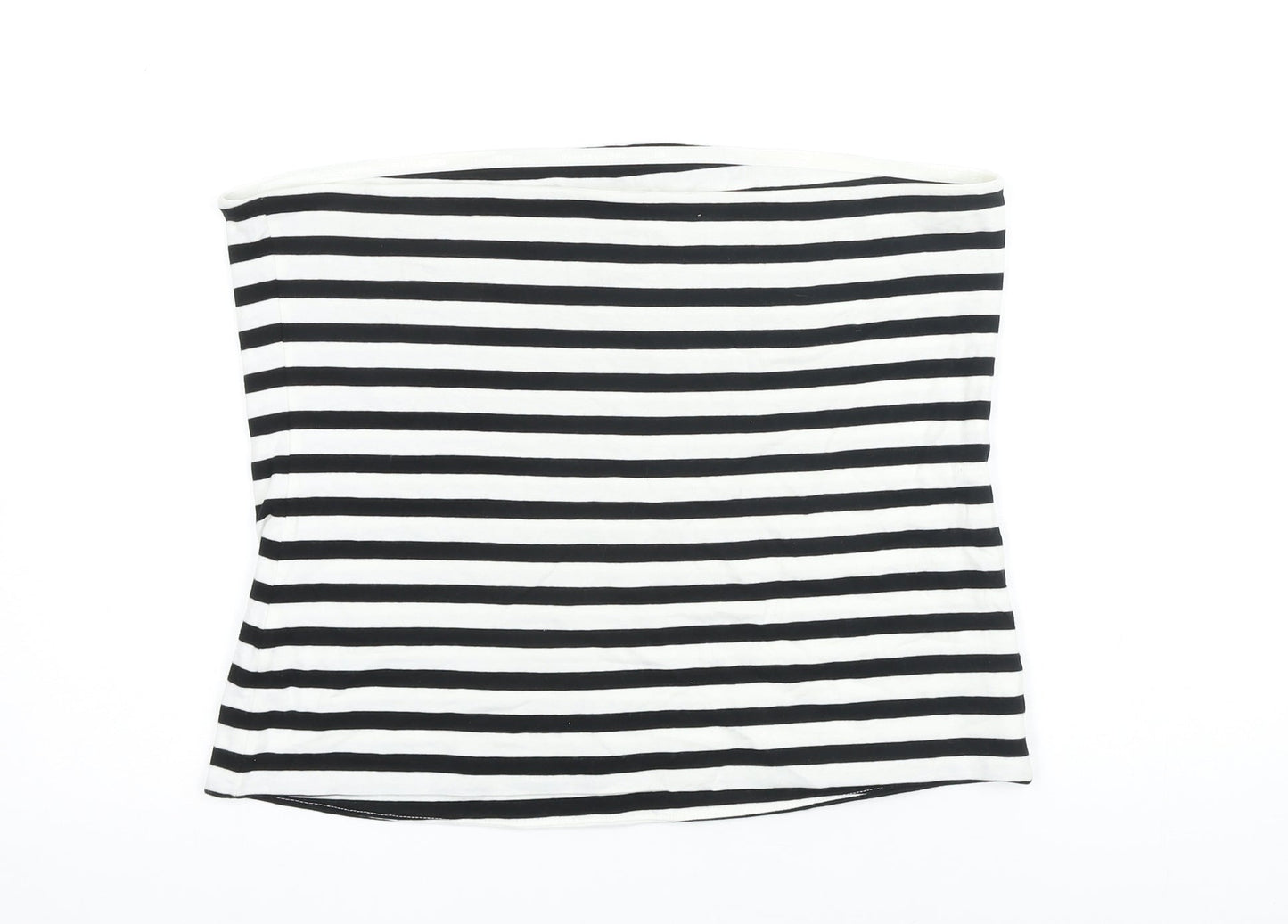 M&S Womens Black Striped Cotton Basic T-Shirt Size L Off the Shoulder