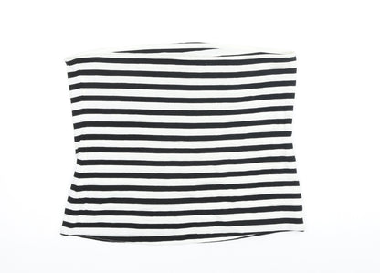 M&S Womens Black Striped Cotton Basic T-Shirt Size L Off the Shoulder