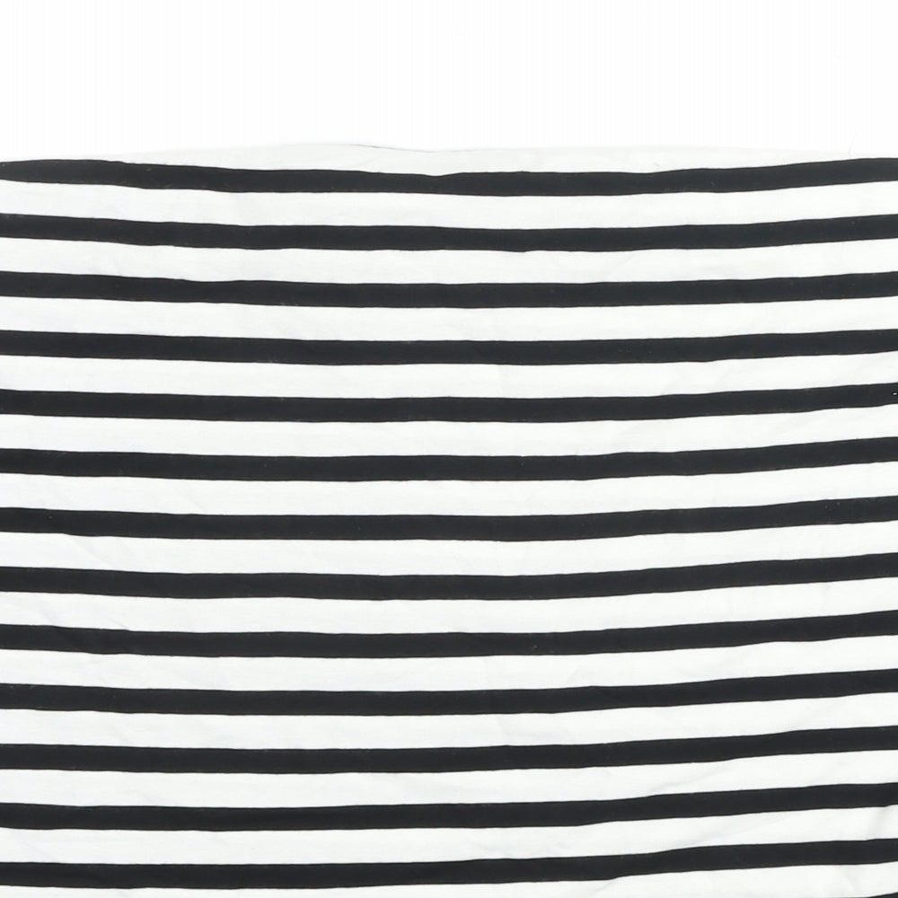 M&S Womens Black Striped Cotton Basic T-Shirt Size L Off the Shoulder