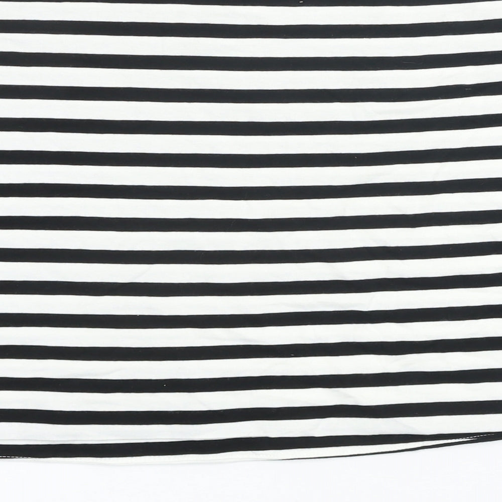 M&S Womens Black Striped Cotton Basic T-Shirt Size L Off the Shoulder