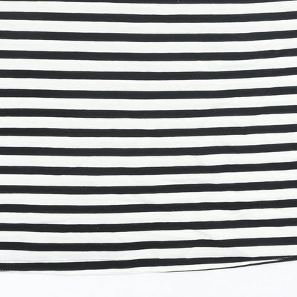 M&S Womens Black Striped Cotton Basic T-Shirt Size L Off the Shoulder