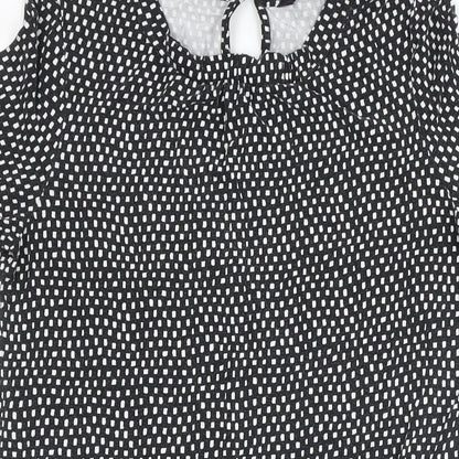 M&S Womens Black Geometric Viscose A-Line Size 10 Boat Neck