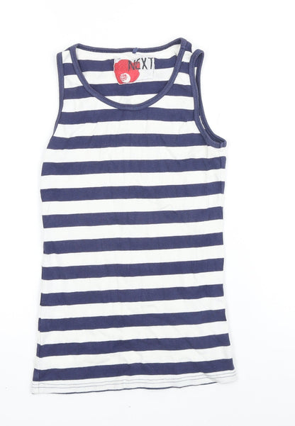 NEXT Girls Blue Striped 100% Cotton Basic T-Shirt Size 12 Years Scoop Neck