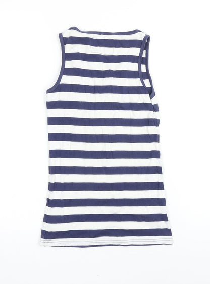 NEXT Girls Blue Striped 100% Cotton Basic T-Shirt Size 12 Years Scoop Neck