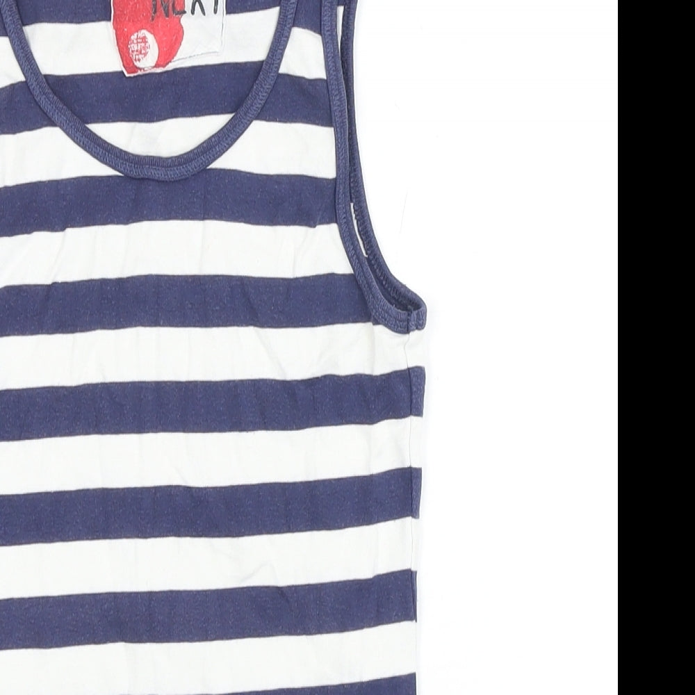 NEXT Girls Blue Striped 100% Cotton Basic T-Shirt Size 12 Years Scoop Neck