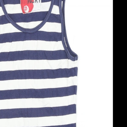 NEXT Girls Blue Striped 100% Cotton Basic T-Shirt Size 12 Years Scoop Neck