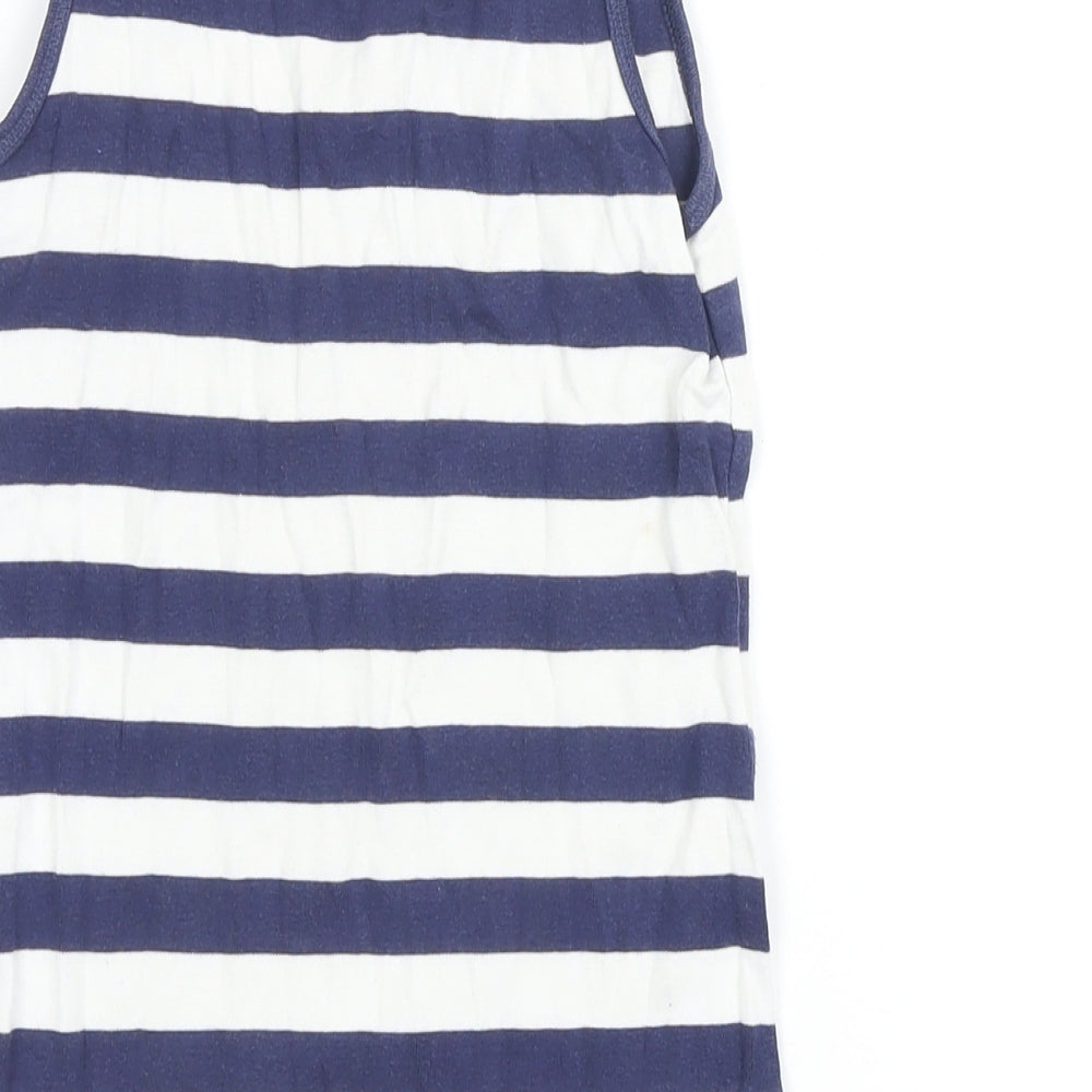 NEXT Girls Blue Striped 100% Cotton Basic T-Shirt Size 12 Years Scoop Neck