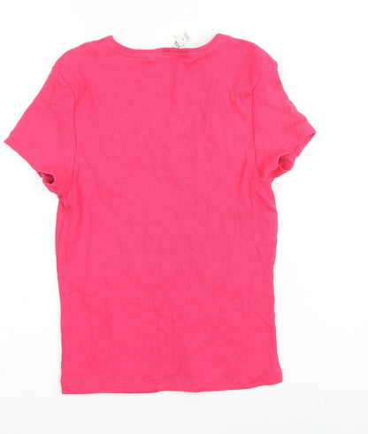 M&S Womens Pink Polyester Blend Basic T-Shirt Size 10 Boat Neck