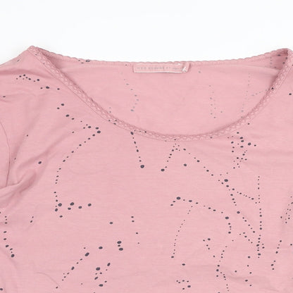 Mes soewrs moi Womens Pink Geometric Cotton Blend Basic T-Shirt Size 6 Boat Neck