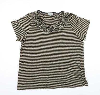 Per Una Womens Black Striped Polyester Basic T-Shirt Size 18 Scoop Neck