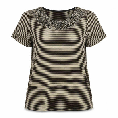 Per Una Womens Black Striped Polyester Basic T-Shirt Size 18 Scoop Neck